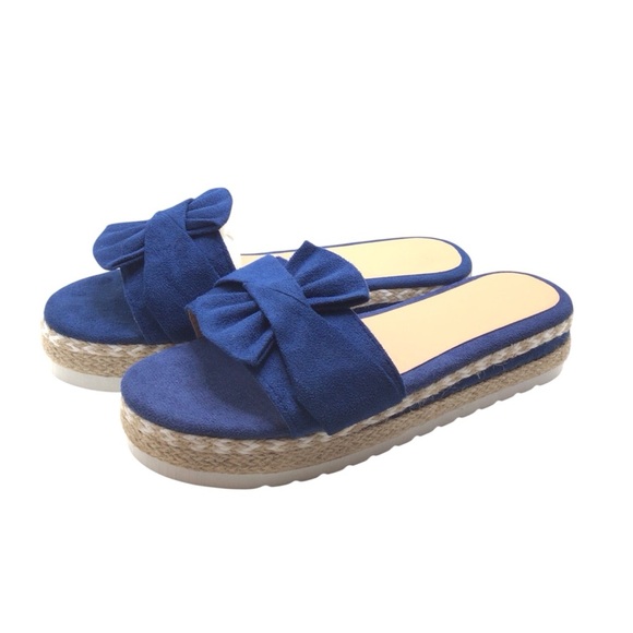 NWOB Women’s Blue Bow Slide Sandals Size 9.5-10 Platform Espadrille Slip-On Shoe - Picture 6 of 11